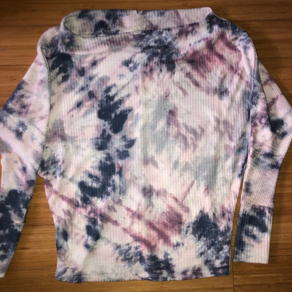 Boutique tie dye off shoulder waffle knit blouse size small - Picture 3 of 8